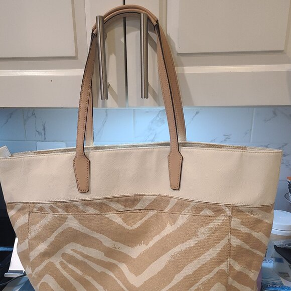 Coach Zebra Print Extra Large Canvas Resort Tote Bag in Khaki - Picture 3 of 6